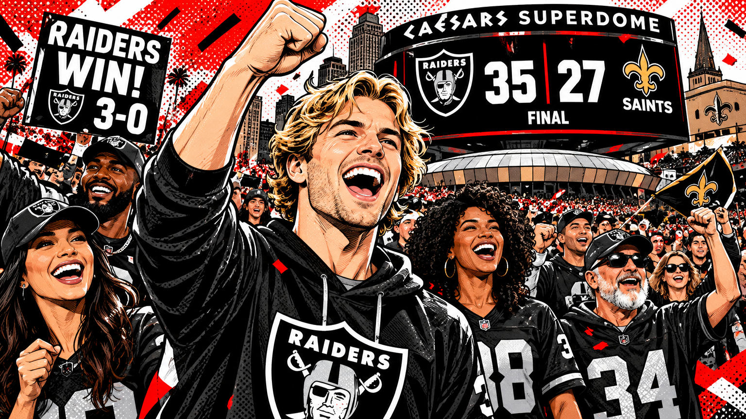 Raiders Rally Past Saints 35-27 to Start Season 3-0